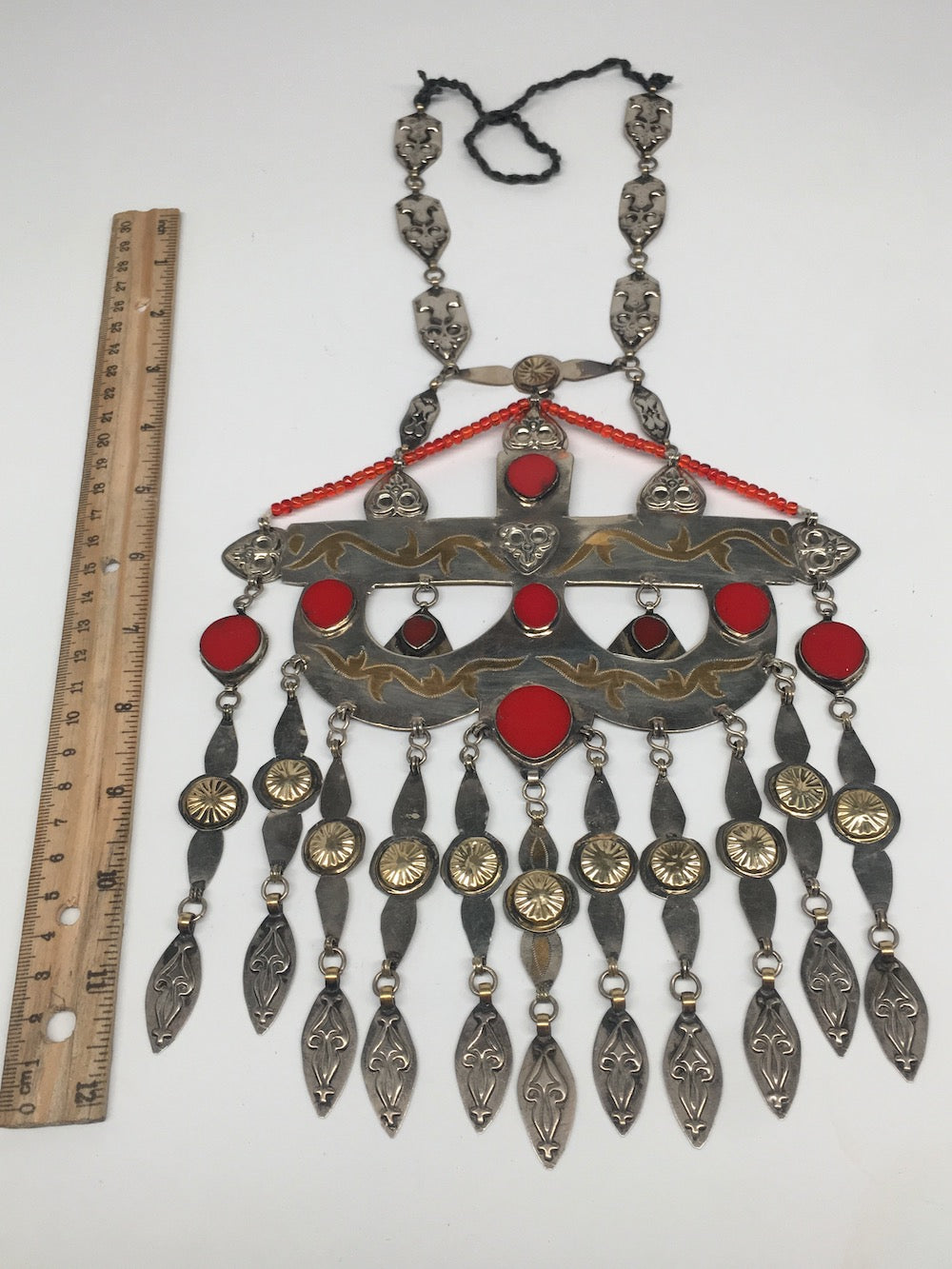 143.1g, Antique Afghan Turkmen Necklace Boho Statement @Afghanistan,Tribal,TN345