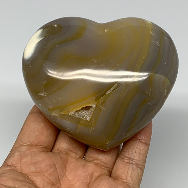 395.6g, 3.1"x3.5"x1.7" Agate Heart Polished Healing Crystal, Orca Agate, B17674