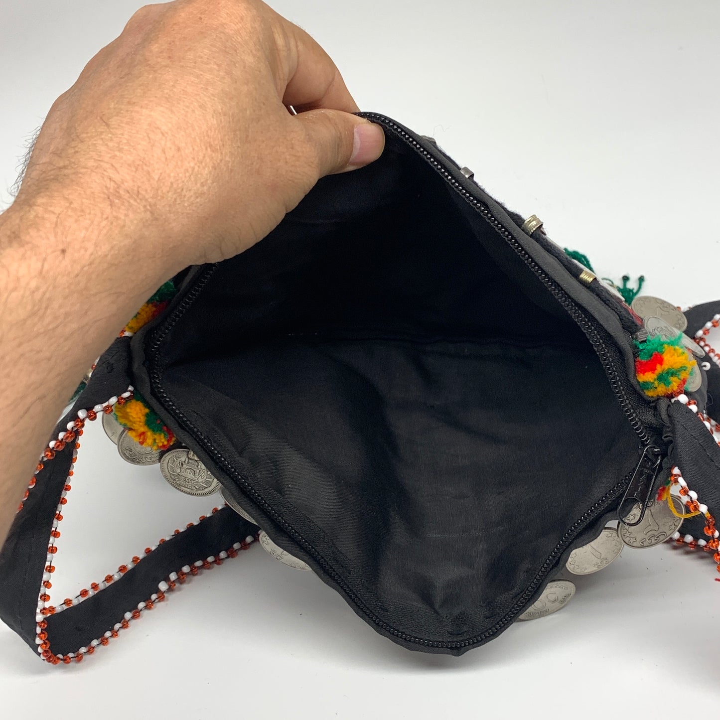 500g,10"x6.5"Turkmen Handbag Purse Crossbody Handmade Silk Coin @Afghanistan,P12