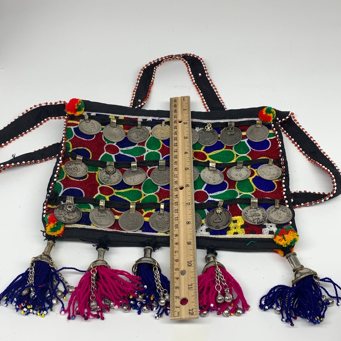 598g,10"x7.75"Turkmen Handbag Purse Crossbody Handmade Silk Coin @Afghanistan,P1