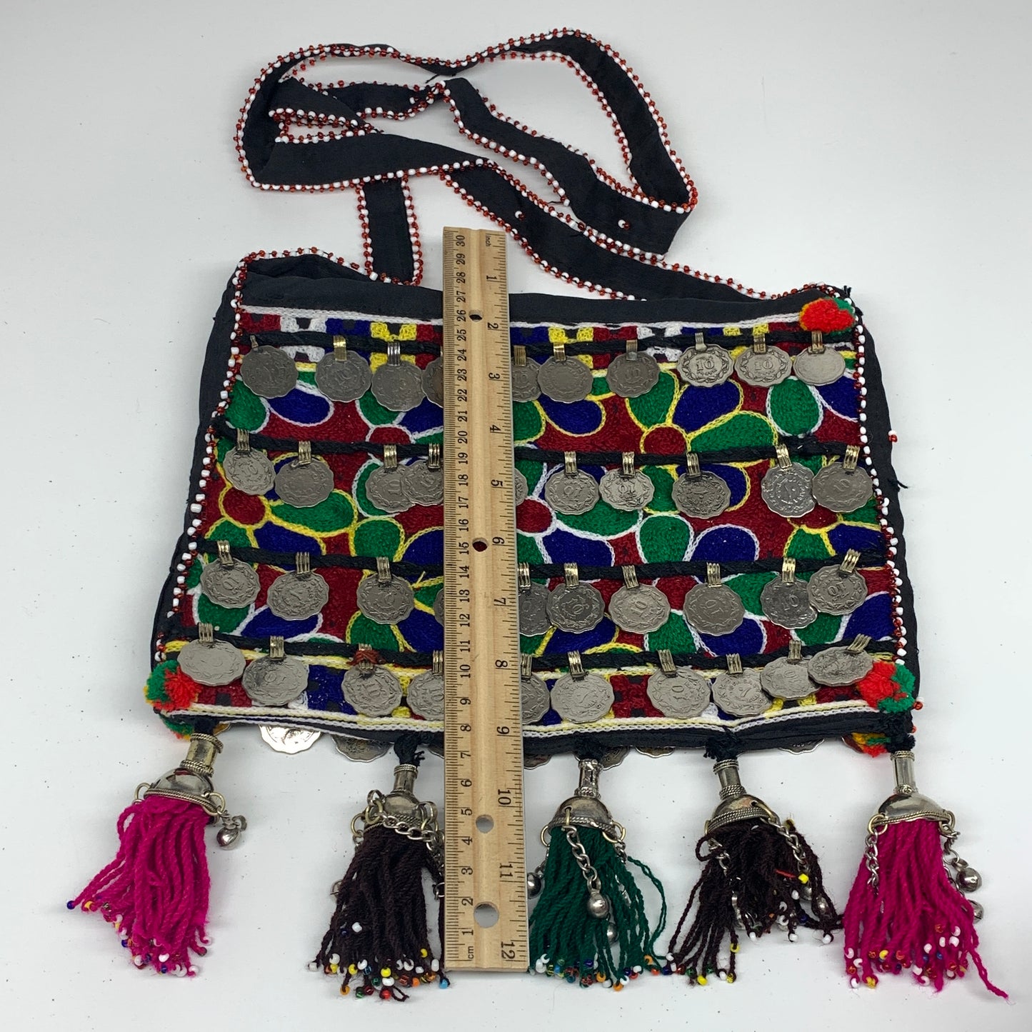 564g,10"x7.75"Turkmen Handbag Purse Crossbody Handmade Silk Coin @Afghanistan,P1