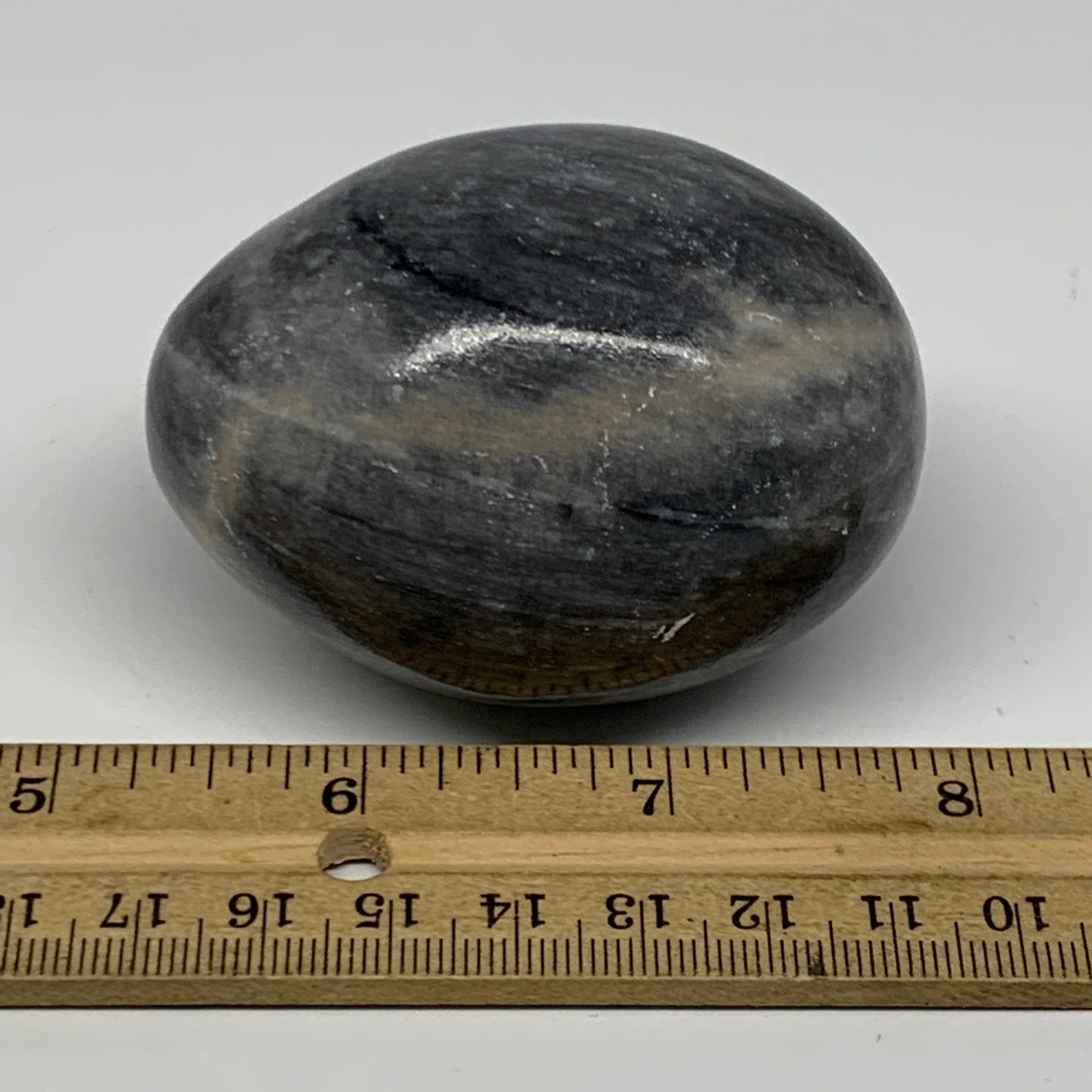 216.9g, 2.6"x1.9" Natural Gray Onyx Egg Gemstone Mineral, from Mexico, B21568