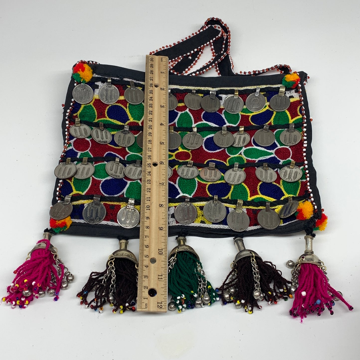 566g,10"x8"Turkmen Handbag Purse Crossbody Handmade Silk Coin @Afghanistan,P132