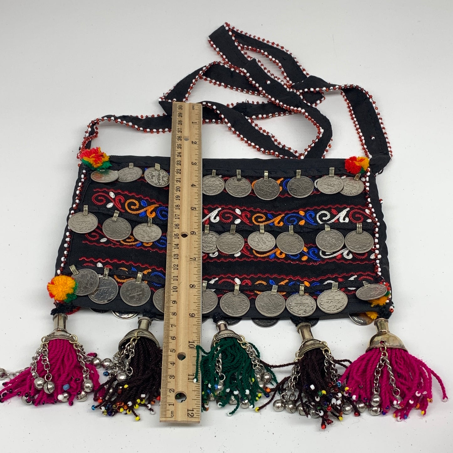 386g,9.5"x6"Turkmen Handbag Purse Crossbody Handmade Silk Coin @Afghanistan,P133