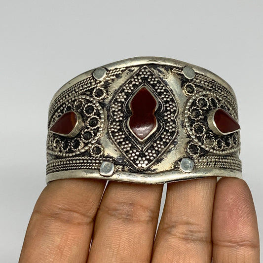 35.2g, 1.6" Red Carnelian Turkmen Cuff Bracelet Tribal Small Marquise, B13567
