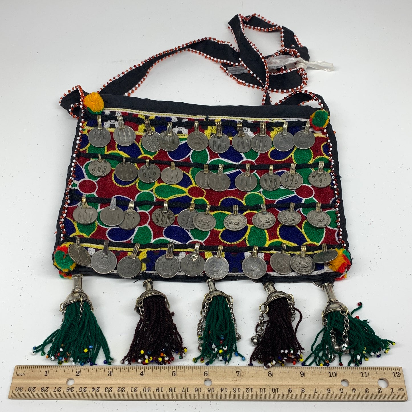 550g,10"x8"Turkmen Handbag Purse Crossbody Handmade Silk Coin @Afghanistan,P136