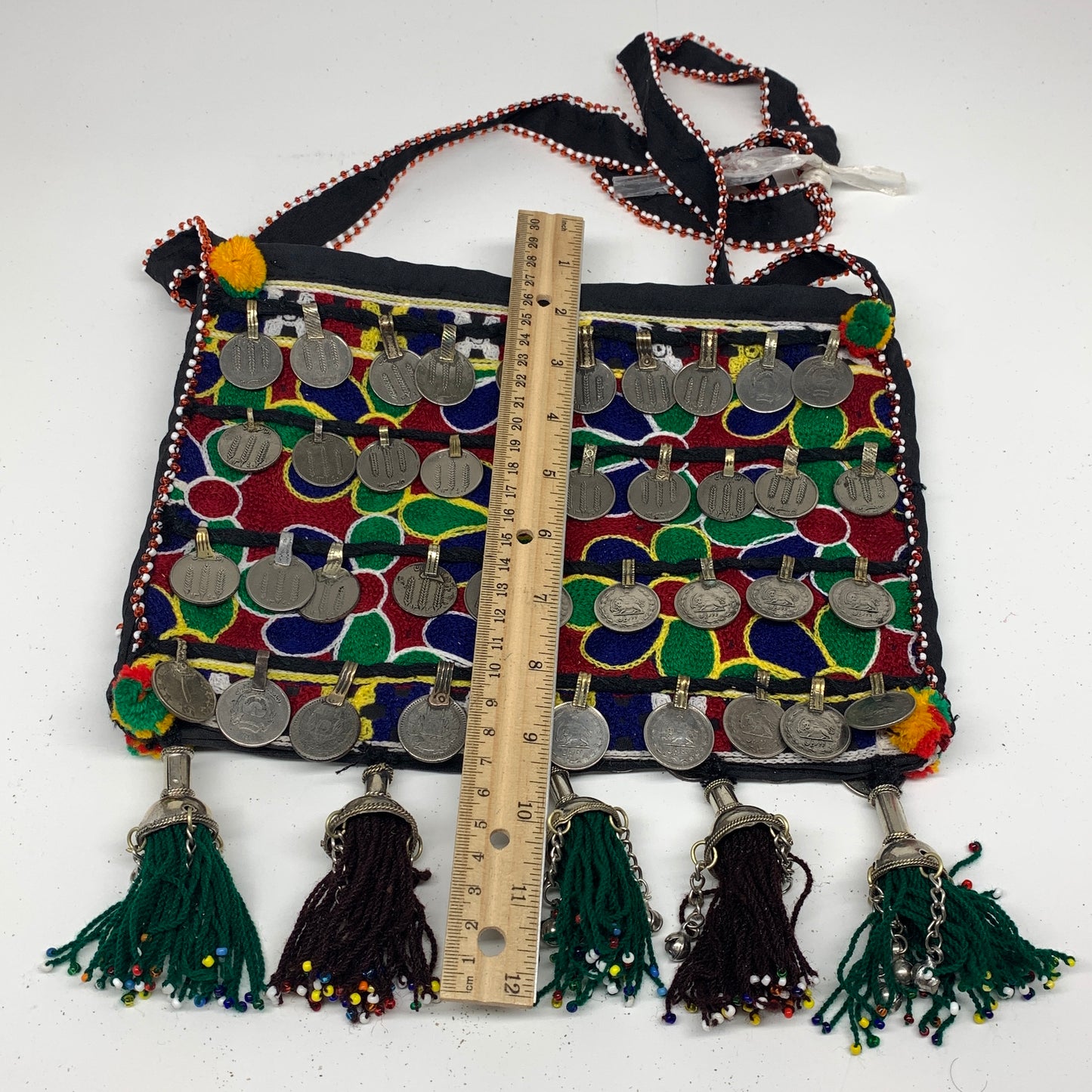 550g,10"x8"Turkmen Handbag Purse Crossbody Handmade Silk Coin @Afghanistan,P136