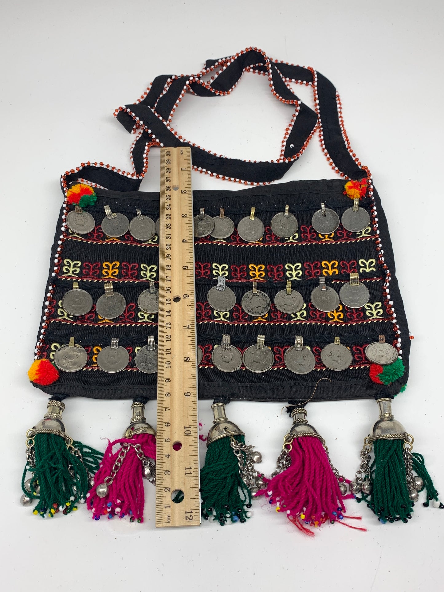 498g,10"x7"Turkmen Handbag Purse Crossbody Handmade Silk Coin @Afghanistan,P142