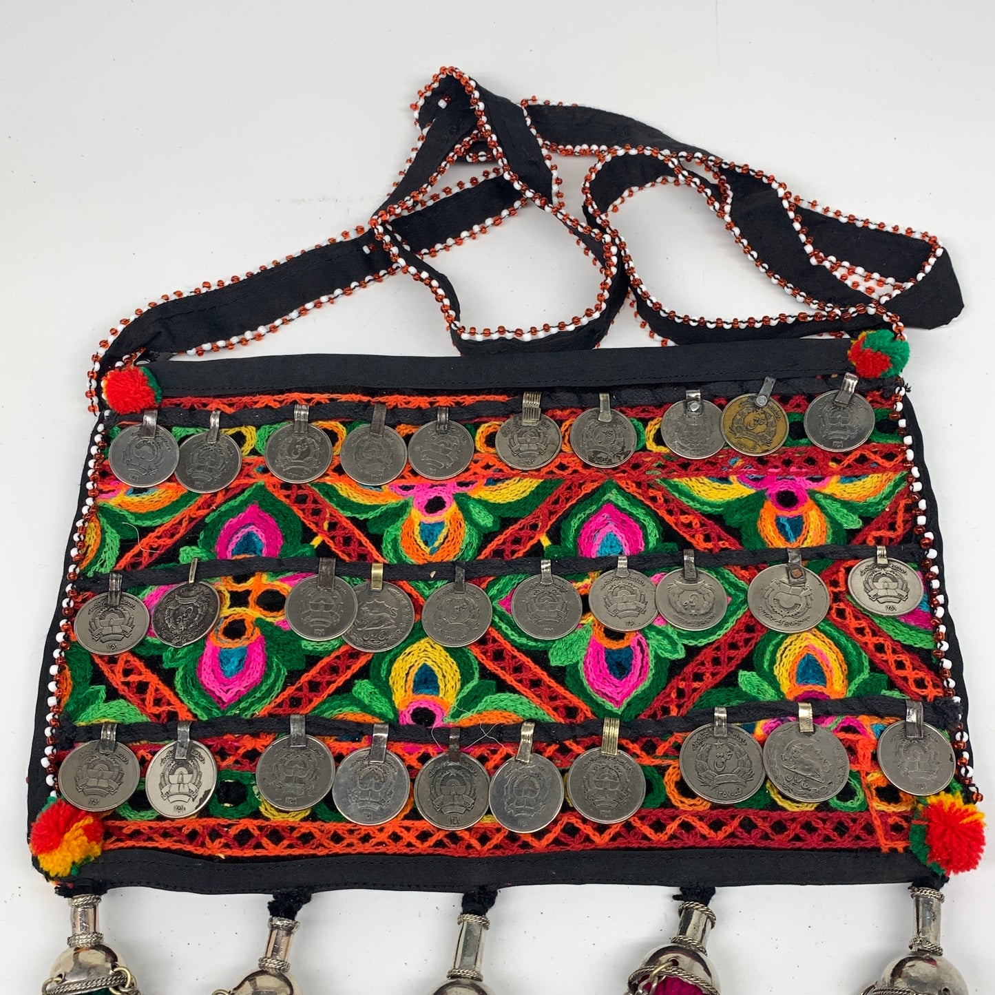 480g,11"x7"Turkmen Handbag Purse Crossbody Handmade Silk Coin @Afghanistan,P143
