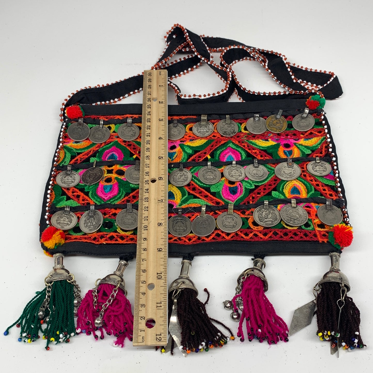 480g,11"x7"Turkmen Handbag Purse Crossbody Handmade Silk Coin @Afghanistan,P143