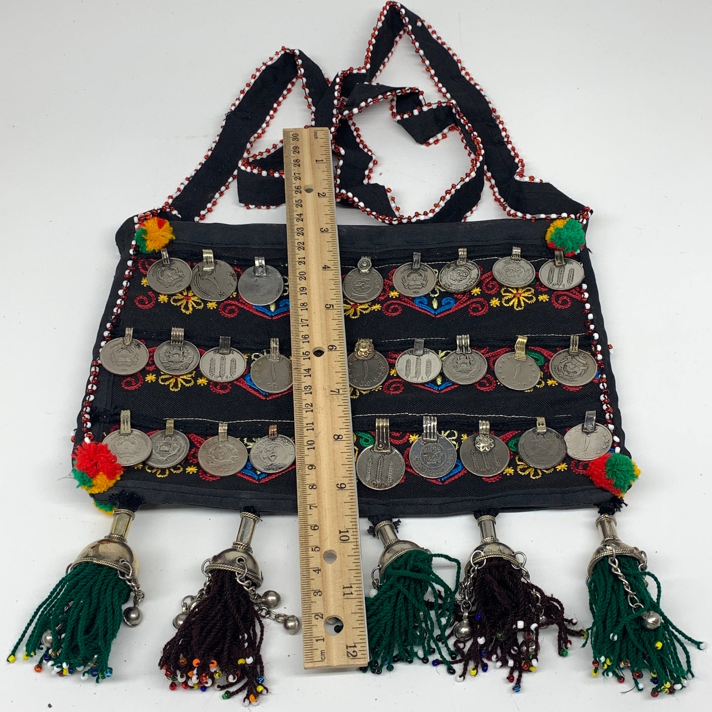 460g,9.5"x6.5"Turkmen Handbag Purse Crossbody Handmade Silk Coin @Afghanistan,P1