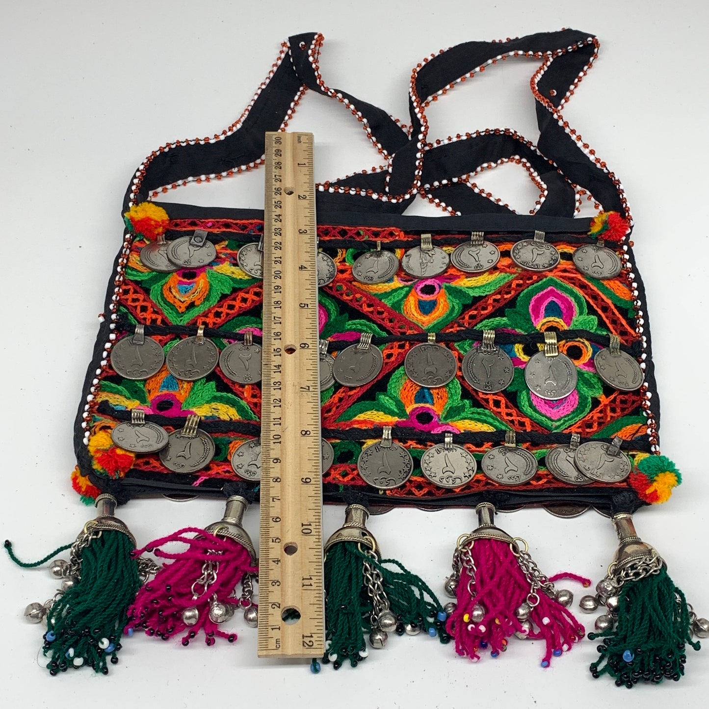 512g,10"x7"Turkmen Handbag Purse Crossbody Handmade Silk Coin @Afghanistan,P146