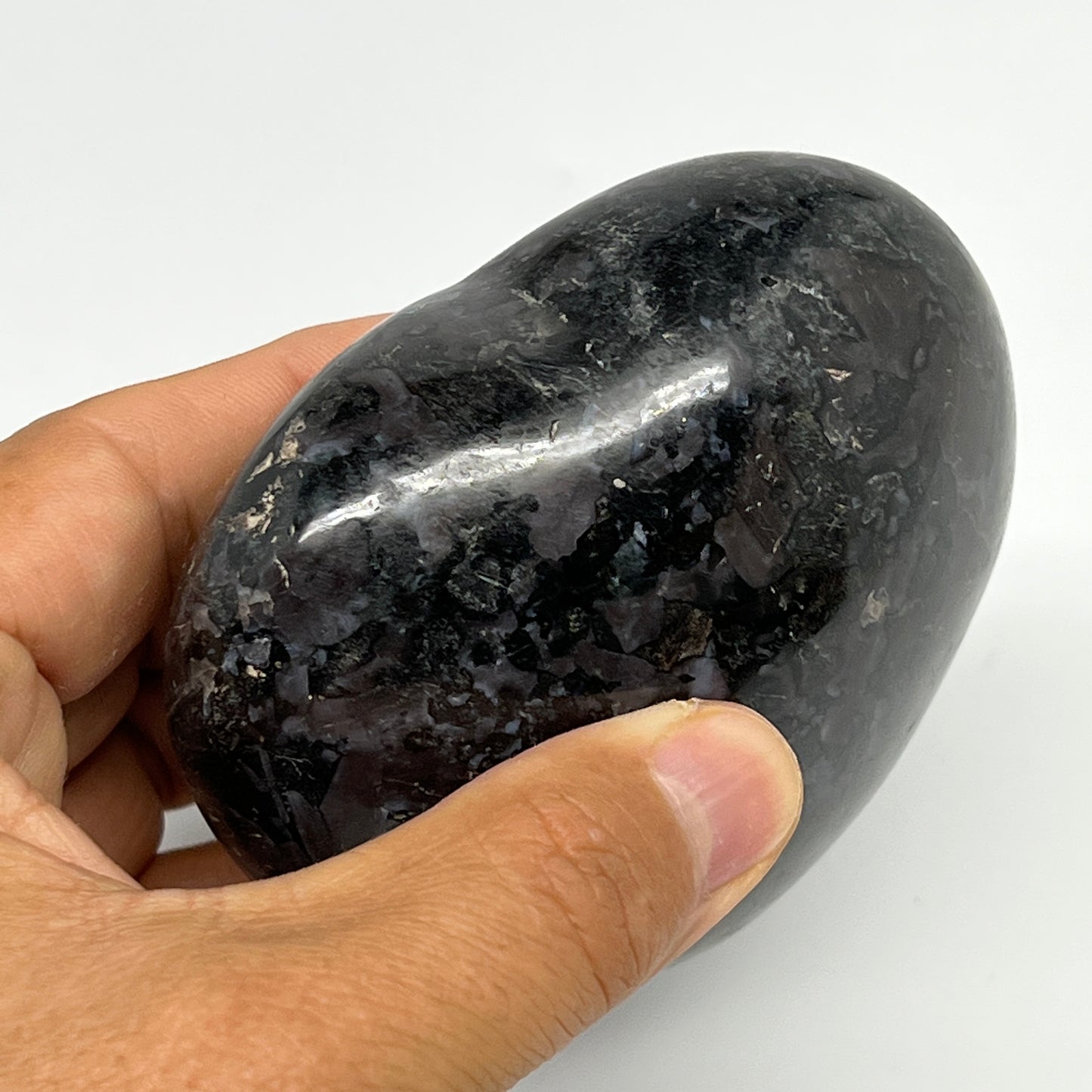 397.5g,3"x3.4"x1.7" Indigo Gabro Merlinite Heart Gemstone @Madagascar,B19901