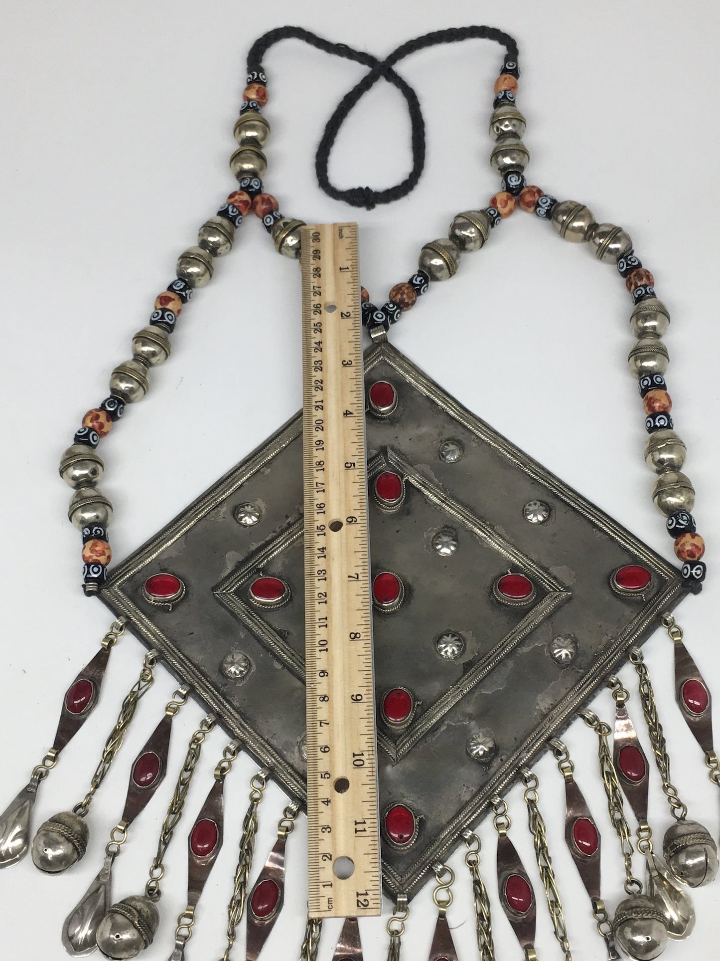 496.4g, 30" Turkmen Necklace Huge Vintage Boho Statement gypsy style Bib, TN701