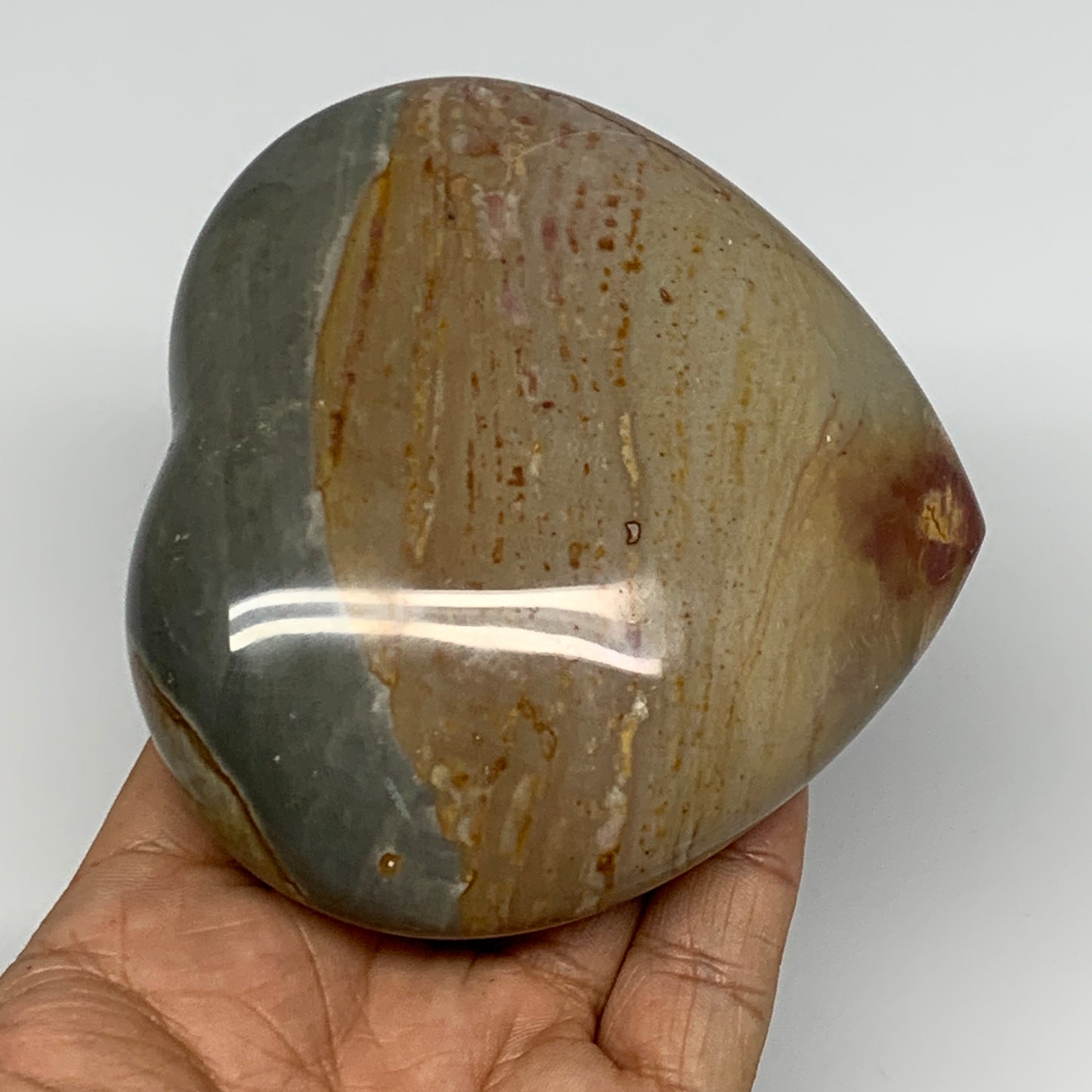 443.7g, 3.5"x3.9"x1.5" Polychrome Jasper Heart Polished Healing Crystal, B17718