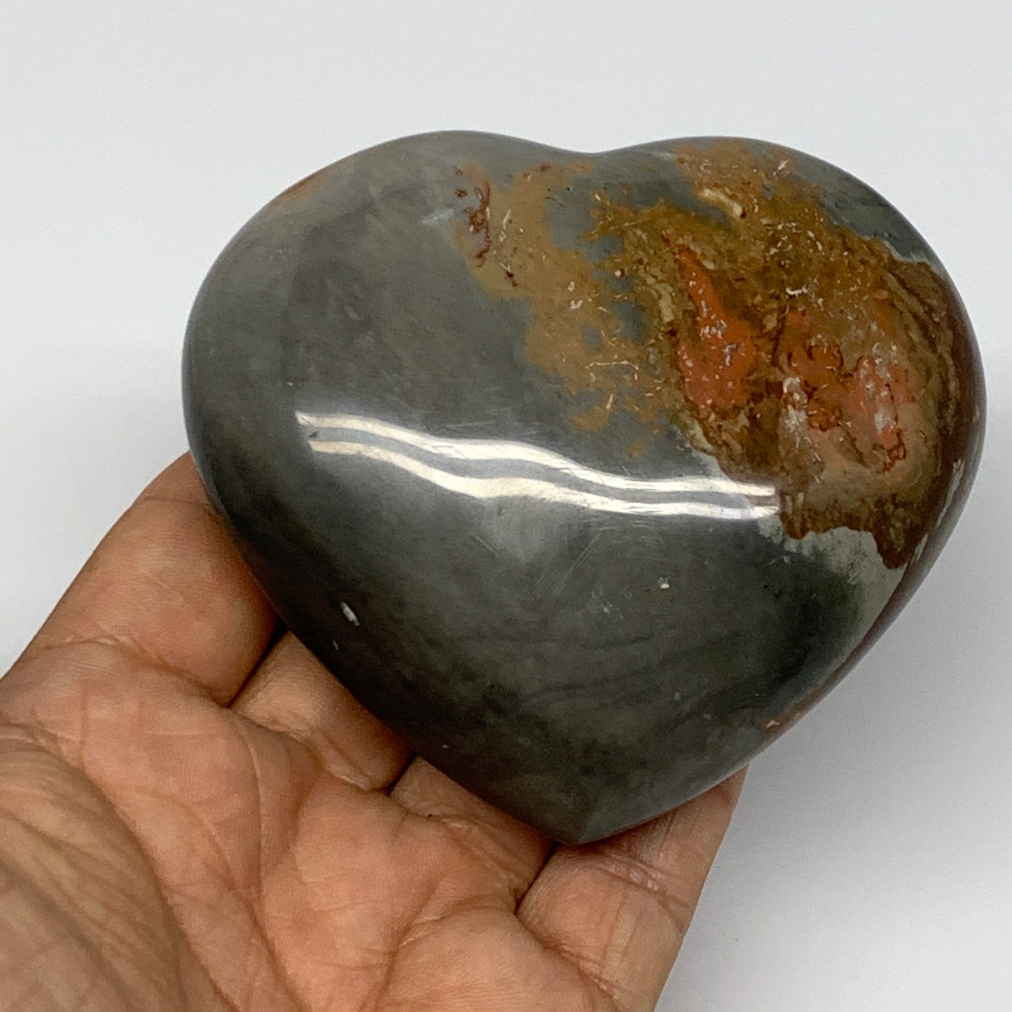 294.6g, 3"x3.4"x1.4" Polychrome Jasper Heart Polished Healing Crystal, B17721