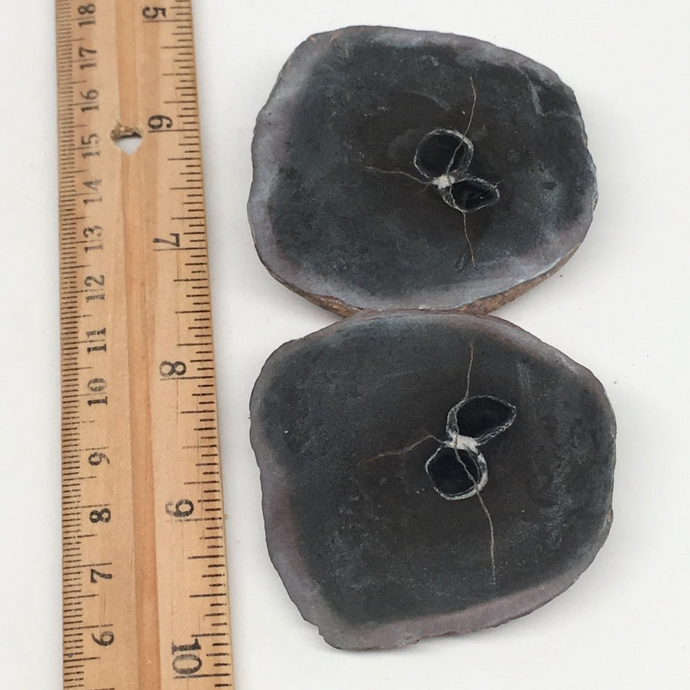 1 Pair, 127.9g,2.4"x2.4" Natural Unique Septarian Nodules Slabs @Morocco,MF3537