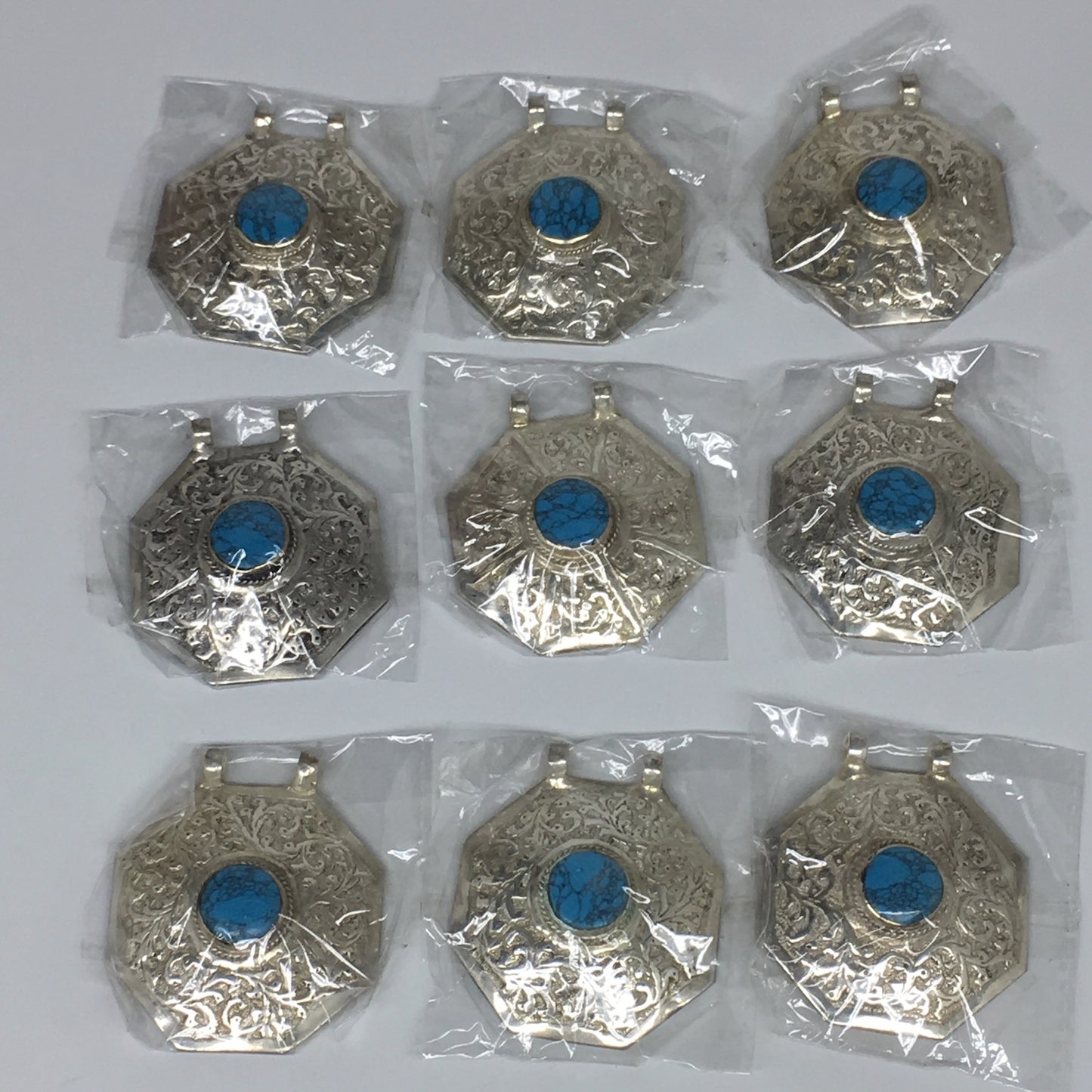 1pc, 2.4"x2.1"x0.6", Turkmen Pendant Blue Turquoise Inlay Handmade, TN545