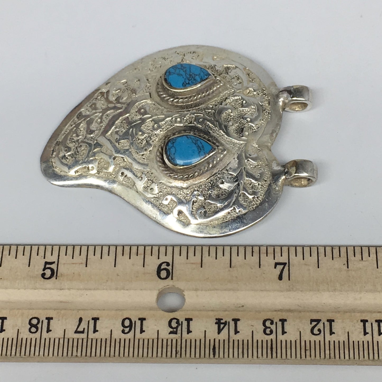 1pc, 2.6"x2"x0.5", Turkmen Pendant Blue Turquoise Inlay Handmade, TN547