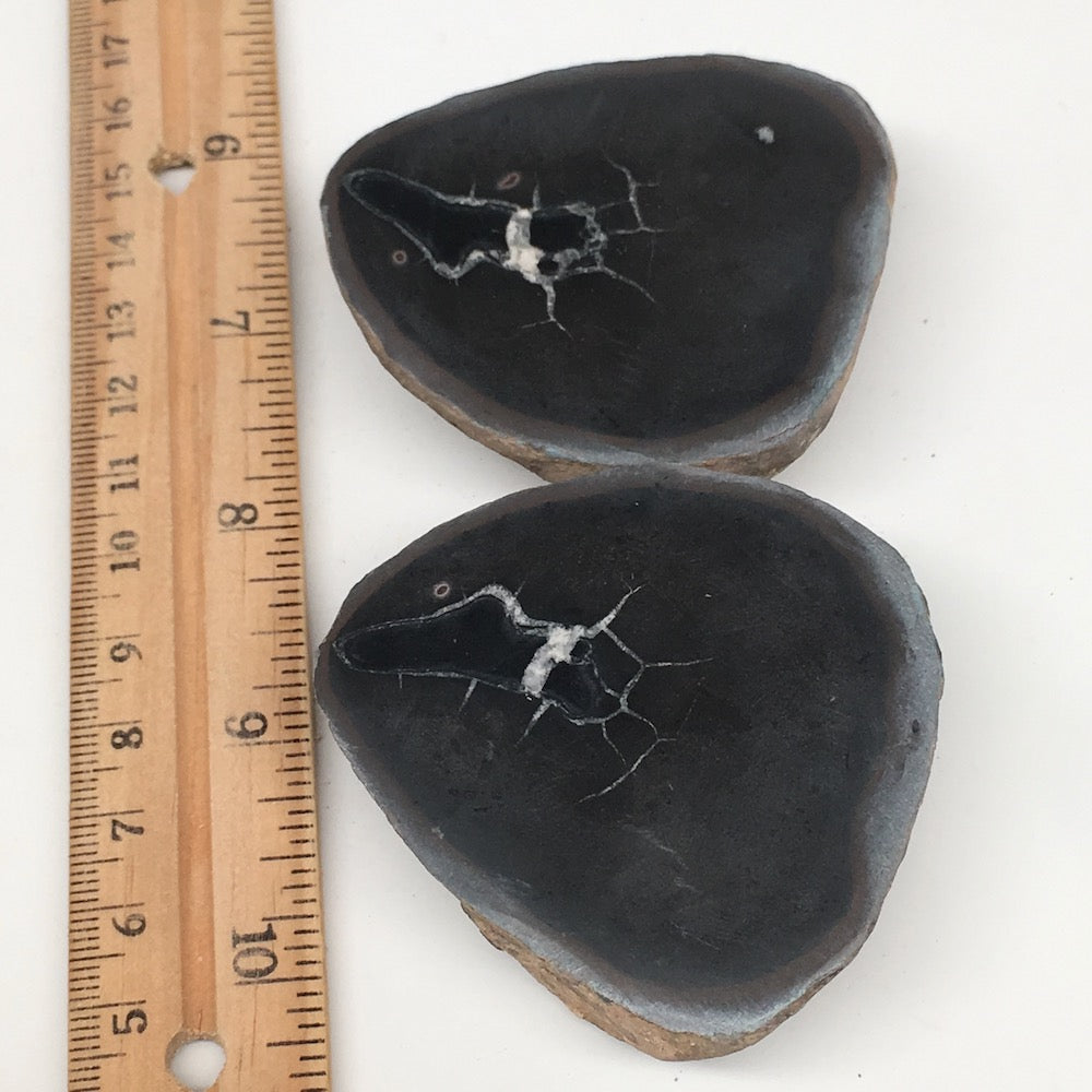 1 Pair, 221.4g,2.4"x2.2" Natural Unique Septarian Nodules Slabs @Morocco,MF3544