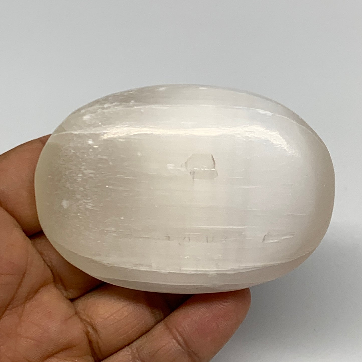 120g, 2.8"x2"x1", White Satin Spar (Selenite) Palmstone Crystal Gypsum, B22581
