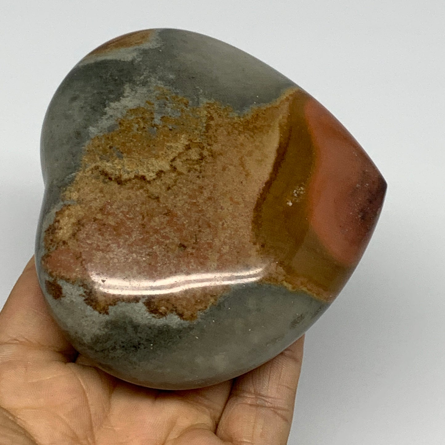 346.9g, 3.3"x3.7"x1.3" Polychrome Jasper Heart Polished Healing Crystal, B17730
