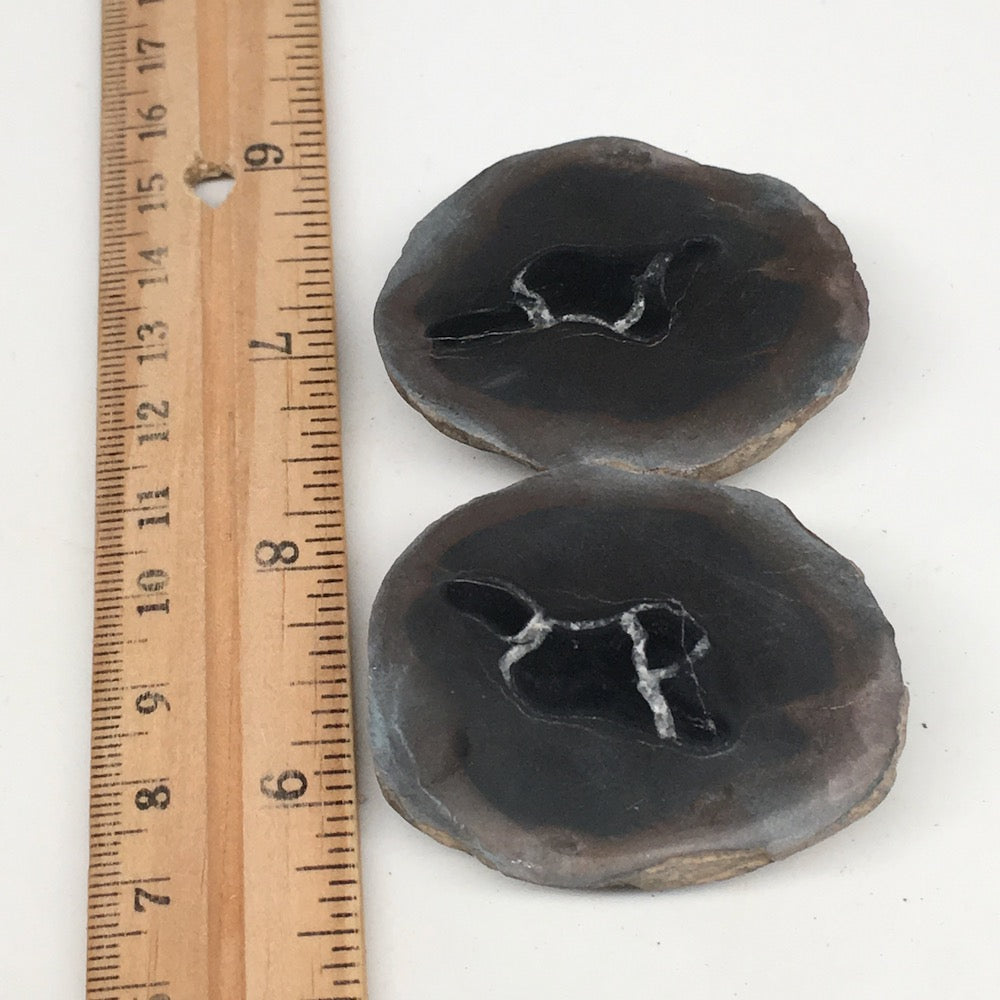 1 Pair, 90.5g,1.9"x1.6" Natural Unique Septarian Nodules Slabs @Morocco,MF3549