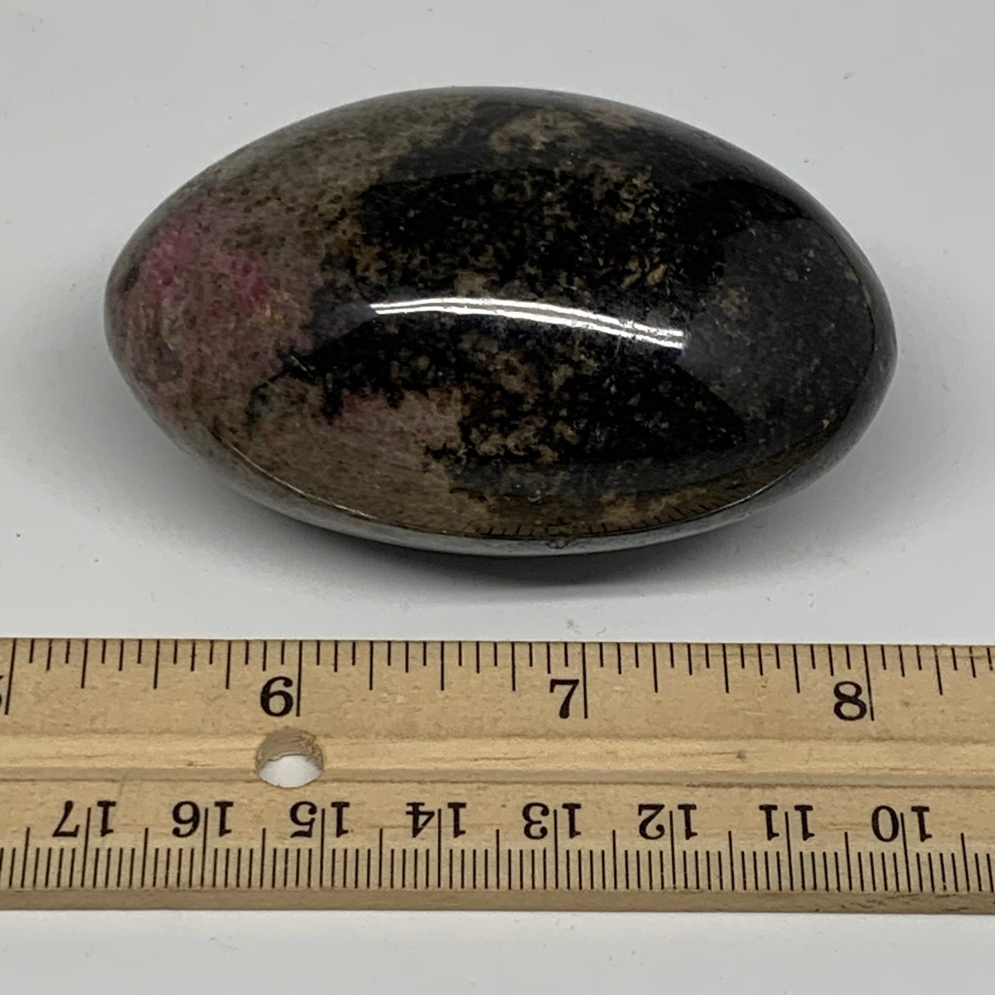 221.6g, 2.8"x1.7"x1.6", Rhodonite Palm-Stone Polished Reiki Madagascar,B12097