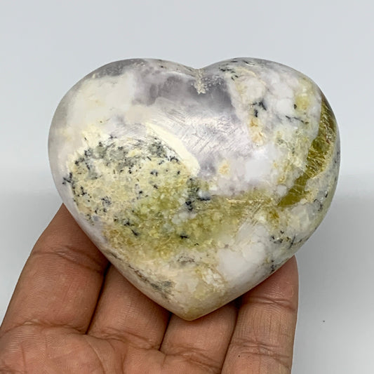 230.3g, 2.6"x3"x1.4" Dendrite Opal Heart Polished Healing Crystal Moss, B17752