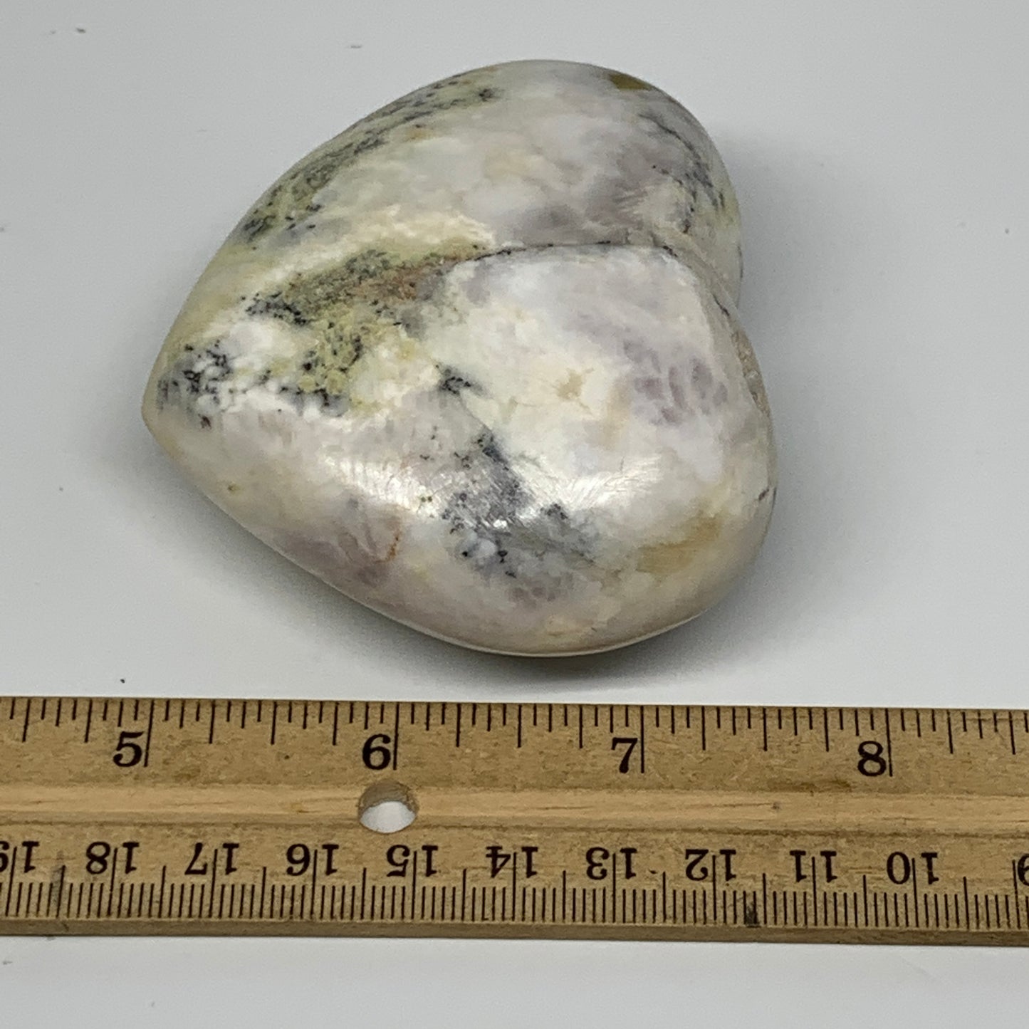 230.3g, 2.6"x3"x1.4" Dendrite Opal Heart Polished Healing Crystal Moss, B17752