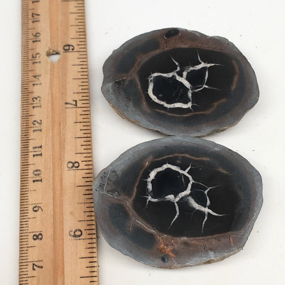 1 Pair,109.2g,2.2"x1.8" Natural Unique Septarian Nodules Slabs @Morocco,MF3604