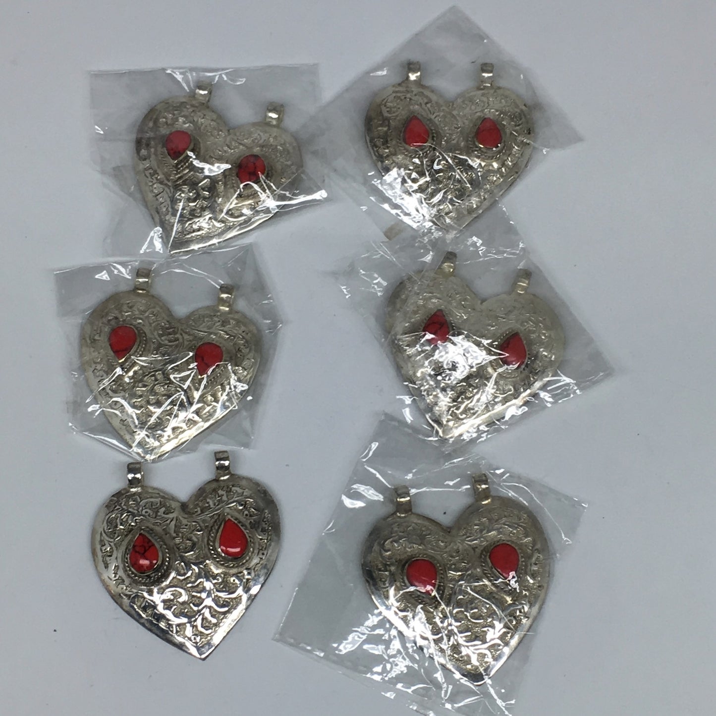 1pc,2.3"x2.1"x0.5",Turkmen Pendant Red Coral Inlay Heart Shape Statement, TN593