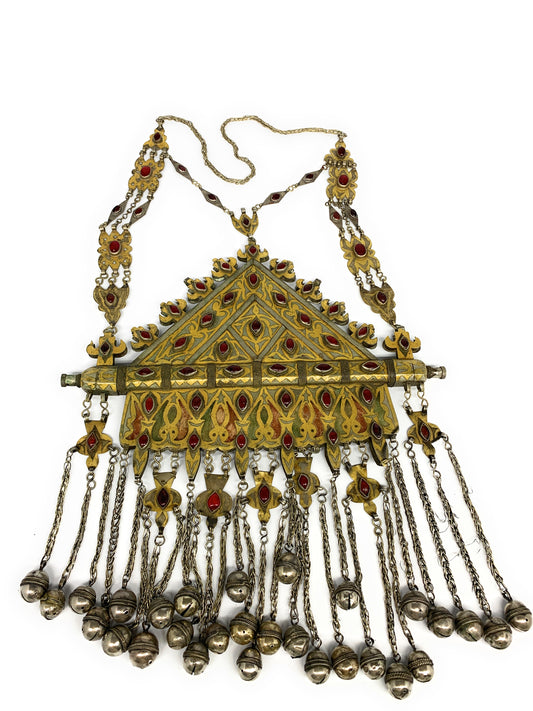 1100g, 33", Turkmen Necklace Old Vintage Huge Gold-Gilded Tomar Statement Boho,