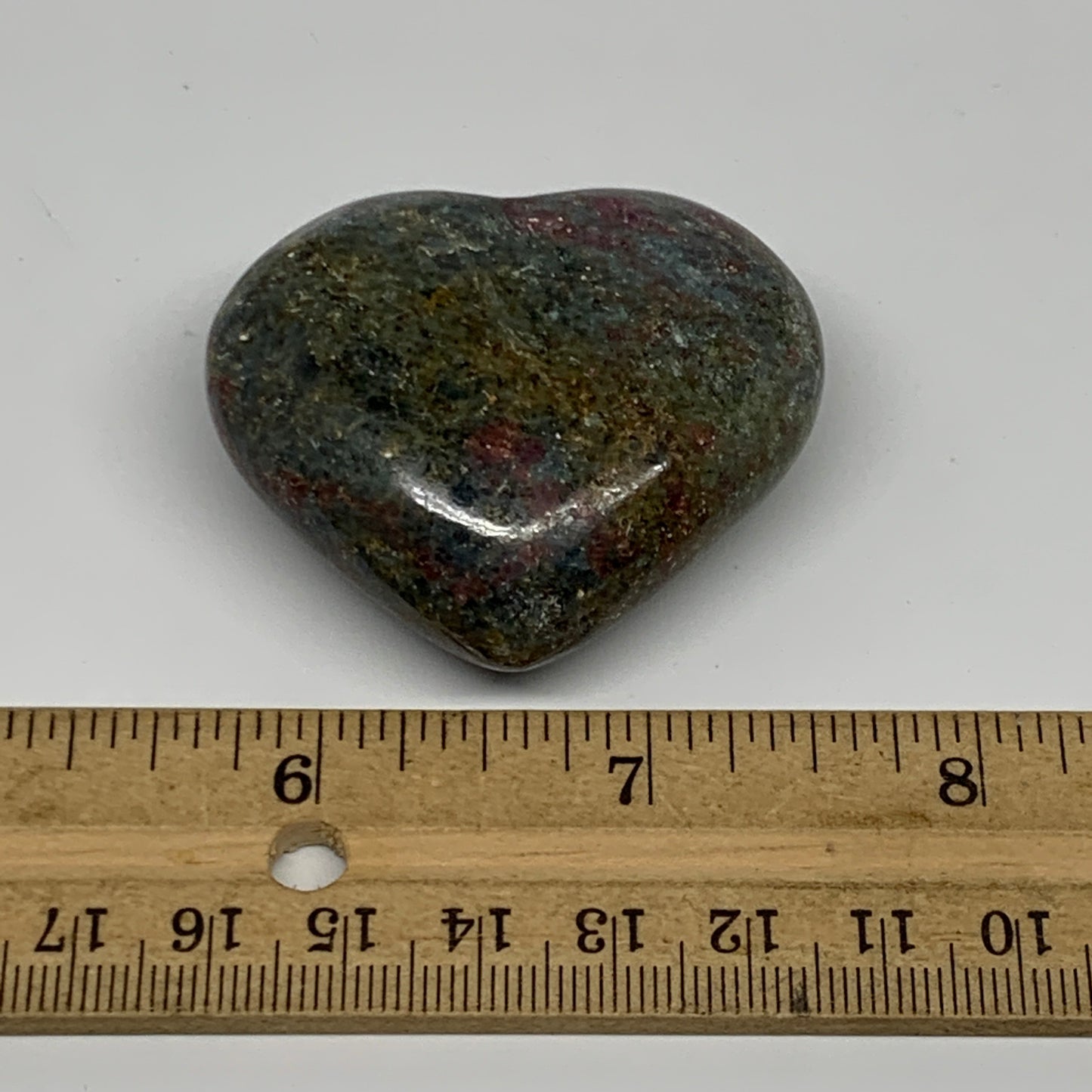 81.1g, 1.7"x2"x0.8", Ruby Kyanite Heart Small Polished Healing Crystal, B22617