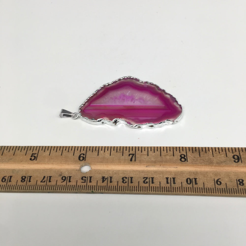 85.5cts, 2.7"x1.4" Blue Agate Druzy Geode Pendant Silver Plated @Brazil, Bp1305 - watangem.com