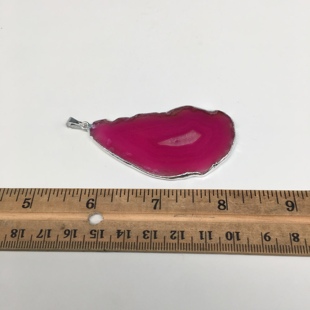 89.5cts, 2.9"x1.4" Blue Agate Druzy Geode Pendant Silver Plated @Brazil, Bp1323