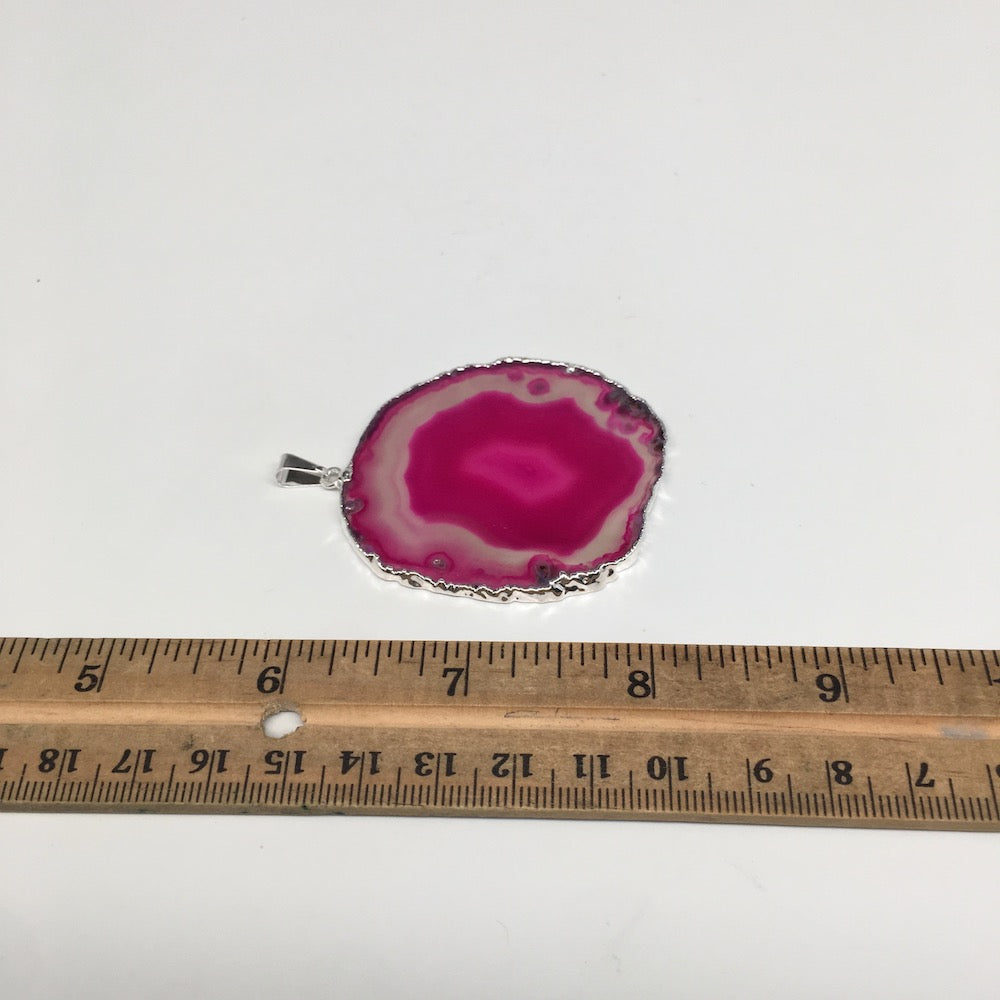 77cts, 2.4"x1.8" Blue Agate Druzy Geode Pendant Silver Plated @Brazil, Bp1325