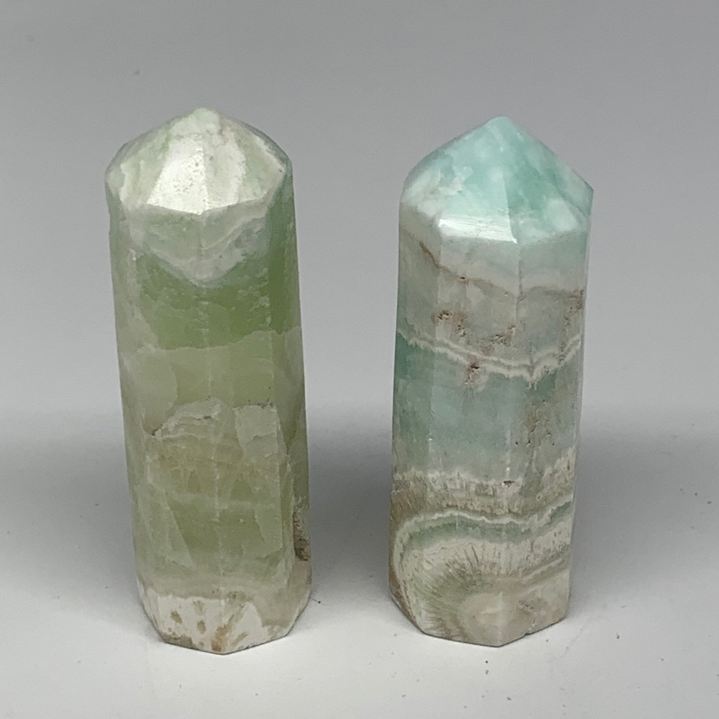 153g,2.8"-2.9", 2pcs, Caribbean Calcite Aragonite Tower Gemstone Polished,B26381