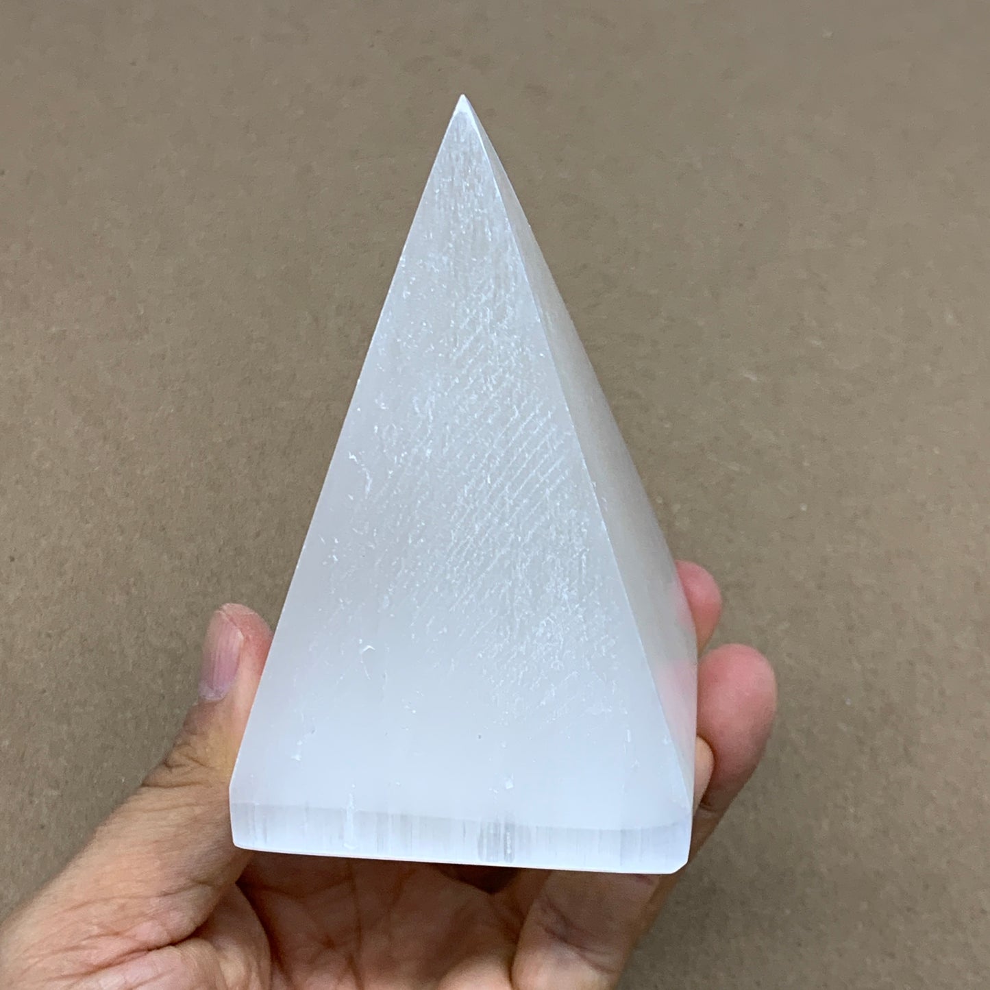 362g, 3.8"x2.5" White Selenite/Satin Spar Pyramid Crystal @Morocco, B24157