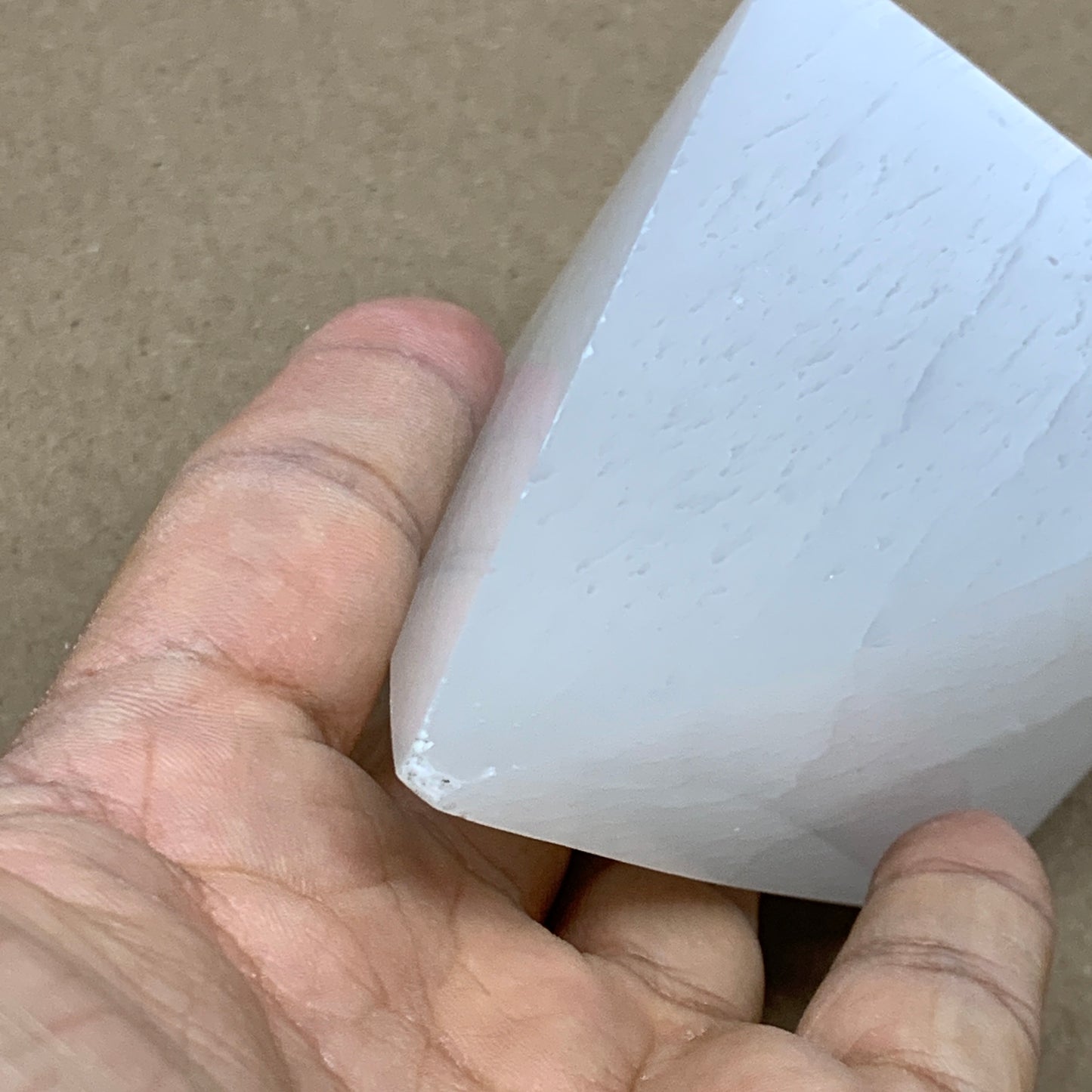 340g, 3.4"x2.5" White Selenite/Satin Spar Pyramid Crystal @Morocco, B24158