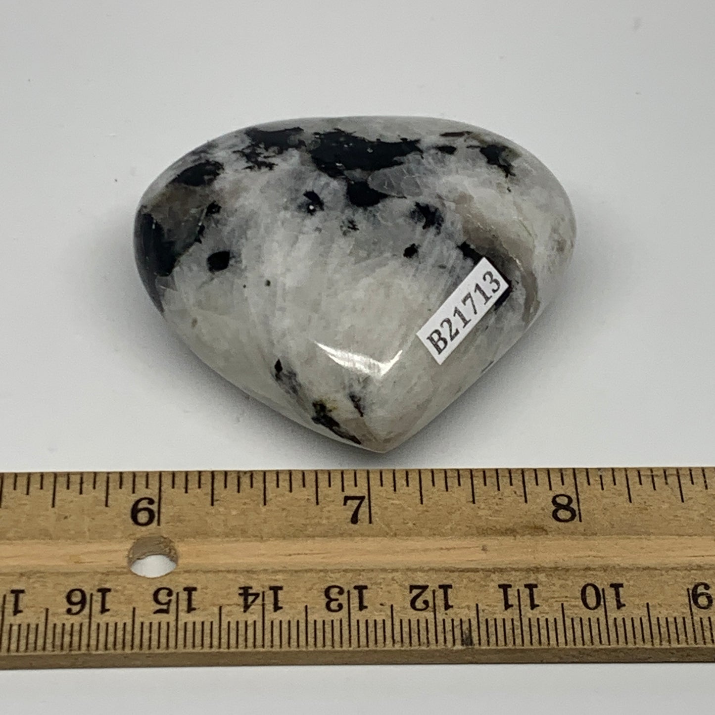 97.2g, 2"x2.3"x0.9", Rainbow Moonstone Heart Crystal Gemstone @India, B21713