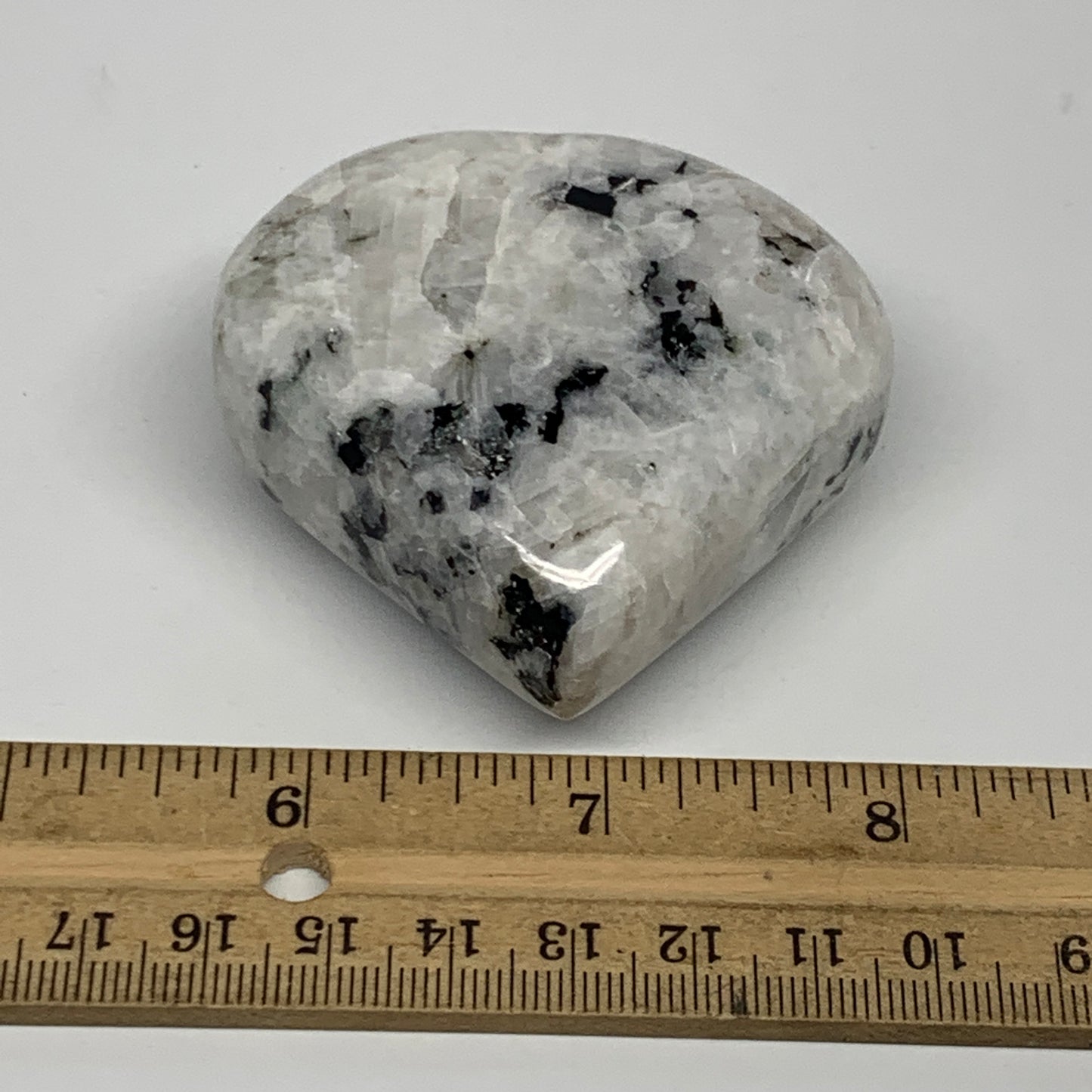 146.1g, 2.4"x2.4"x1.1", Rainbow Moonstone Heart Crystal Gemstone @India, B21719