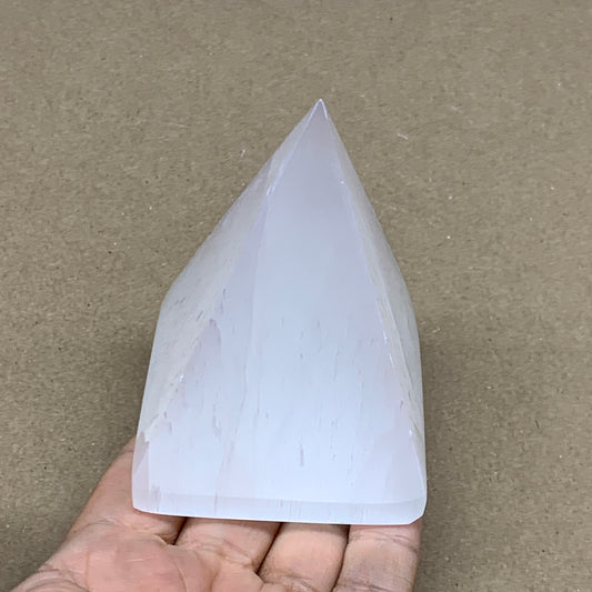 297g, 3.2"x2.5" White Selenite/Satin Spar Pyramid Crystal @Morocco, B24182