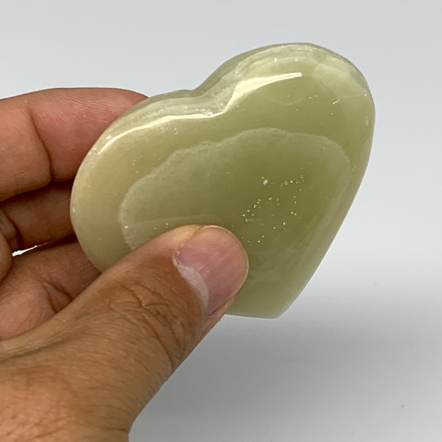 83.7g, 2.2"x2.4"x0.7" Natural Green Onyx Heart Polished Healing Crystal, B26632