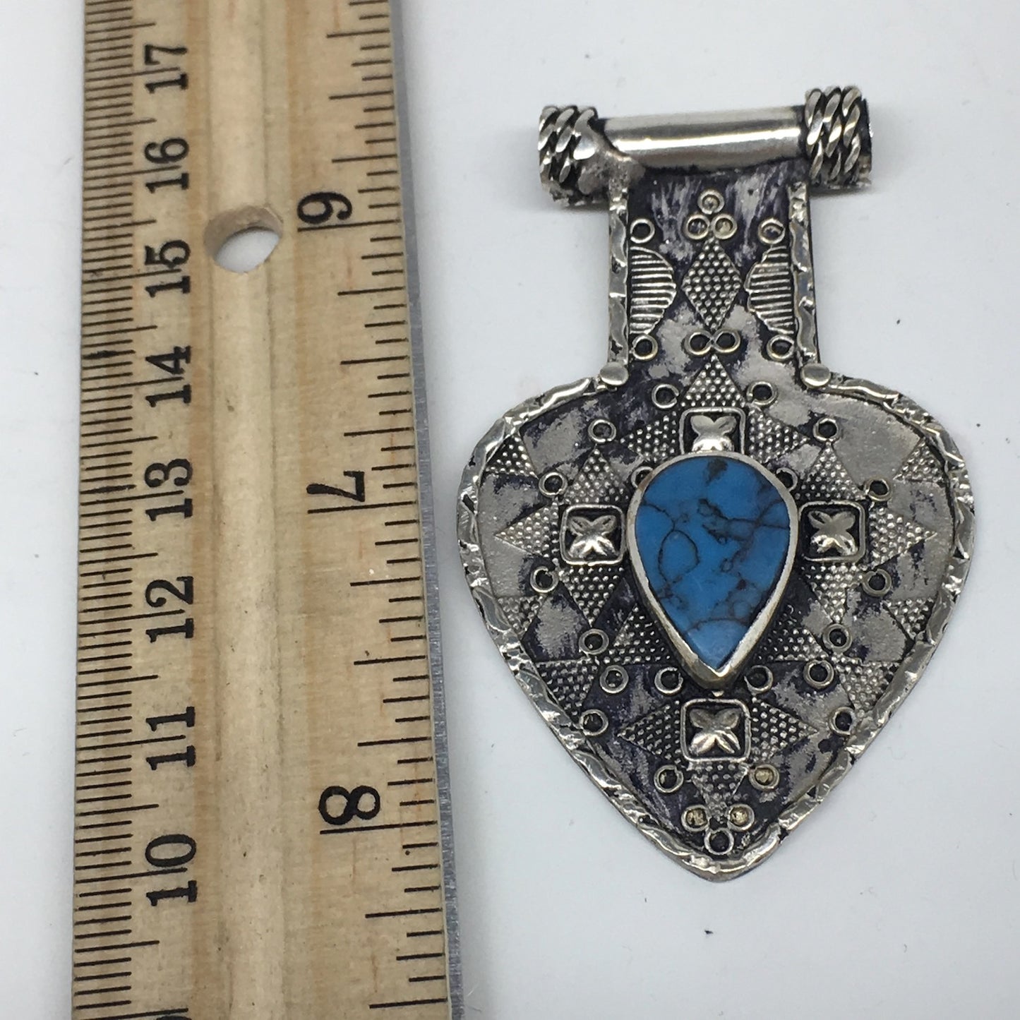 1pc,2.5"x1.6"x0.3"Turkmen Pendant Blue Turquoise Inlay Statement bohemian,TN754