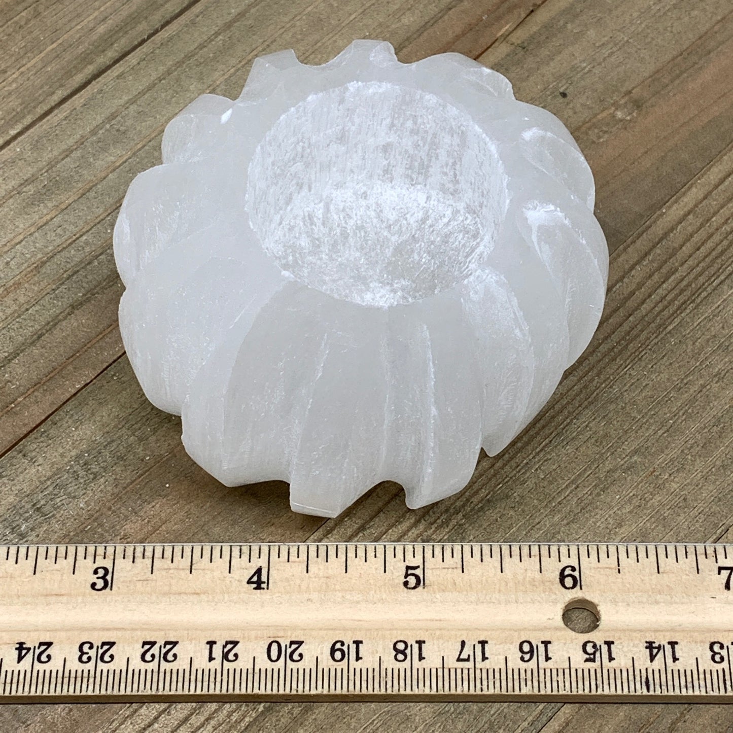 1pc,340-360g, 3.3"x1.9" White Selenite Candle Holder Round Shape from Morocco