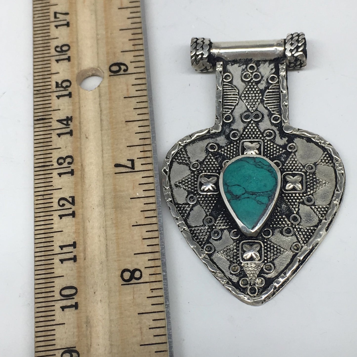 1pc,2.5"x1.6"x0.3"Turkmen Pendant Green Turquoise Inlay Statement bohemian,TN755