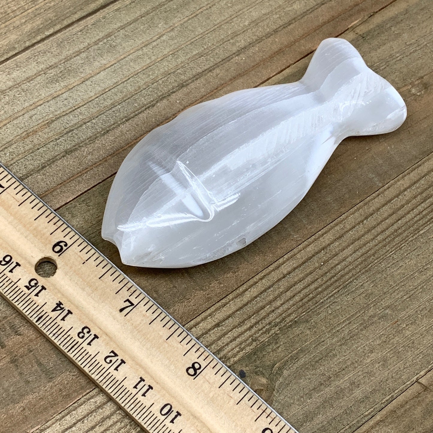 1pc, 90-110g, 4"x1.7"x0.9" White Selenite Fish, Handcrafted Crystal @Morocco