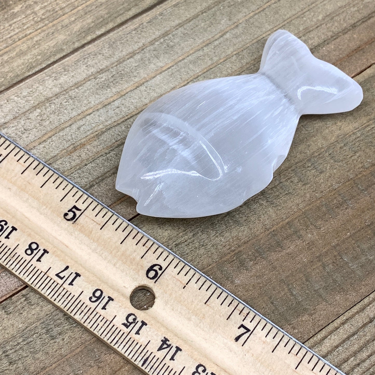 1pc, 45-60g, 2.7"x1.5"x0.9" White Selenite Fish, Handcrafted Crystal @Morocco