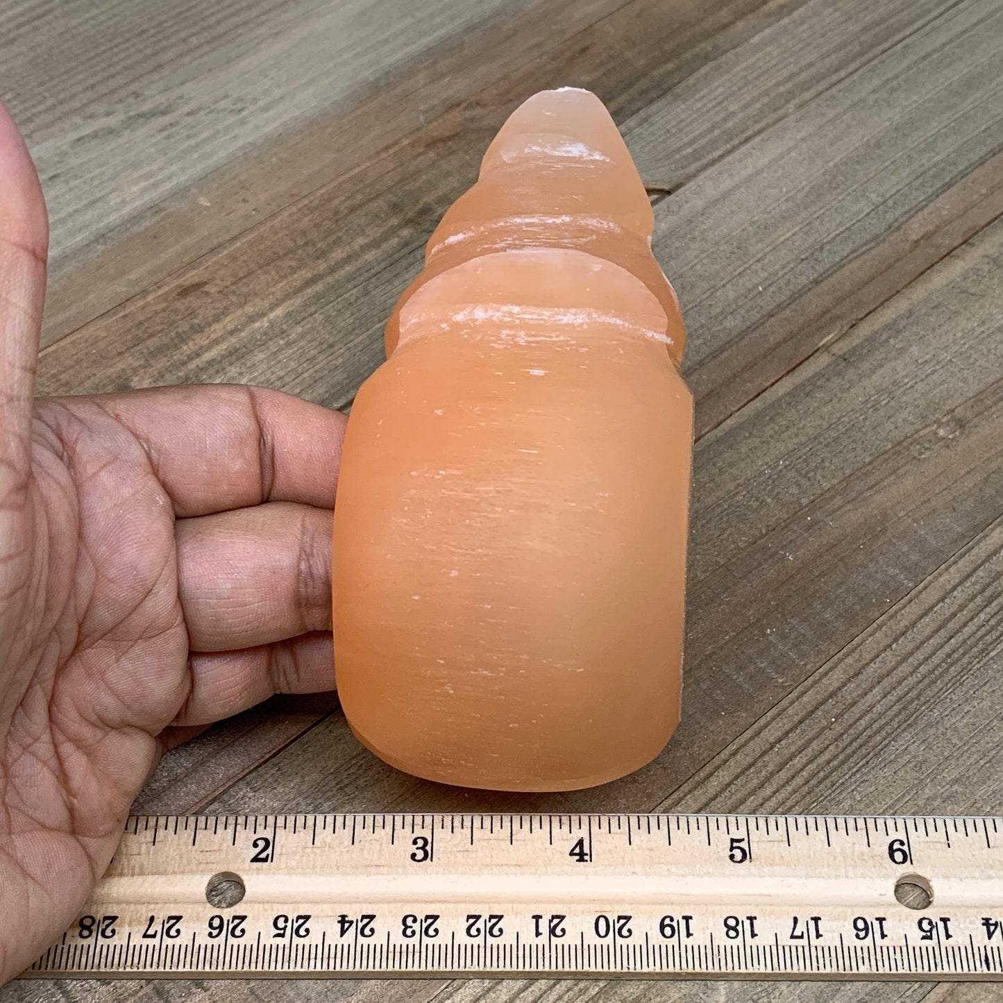400-430g, 4.5"x2.8"x2" Orange Selenite Candle Holder Pear Shape from Morocco